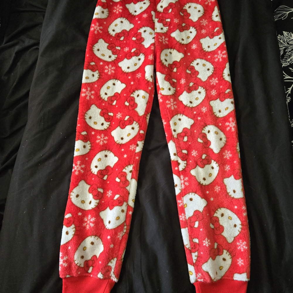 2024 Hello Kitty Snowflake Red Fleece Christmas Pajama Bottom Pants Girls L(12)